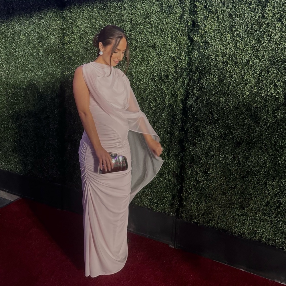 MESHKI AMANDINE Ruched Slinky Maxi Dress - Pale Pink